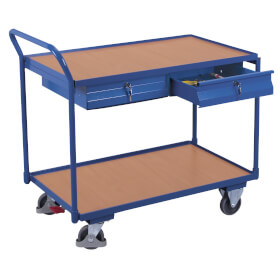 VARIOfit Tischwagen Transportwagen mit Stahlrahmen, 2 Ladeflächen und 2 Schubladen