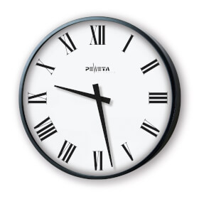 Peweta Funkwanduhr Metallgehäuse 30 cm Ziffernblatt mit römischen Zahlen und konische Stunden - und Minutenzeiger