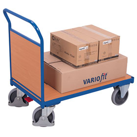 VARIOfit Transportwagen mit Holzwänden Stirnwandwagen, mit Ladefläche und Stirnwand aus stabieler MDF-Holzplatte