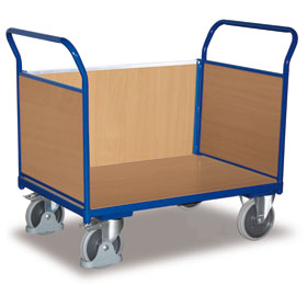 VARIOfit Transportwagen mit Holzwänden Dreiwandwagen, mit Ladefläche und Stirnwand aus stabieler MDF - Holzplatte