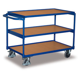 VARIOfit® Tischwagen Transportwagen mit Stahlrahmen und 3 Ladeflächen aus Holz