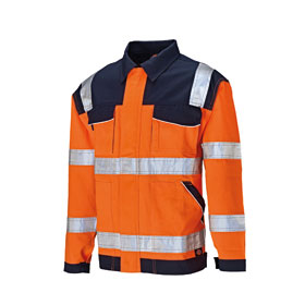 kaufen zweifarbige mit Warnschutz Hi-Vis Workwear Dickies Reflexstreifen Arbeitsjacke Bundjacke orange/blau
