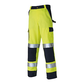 Hi-Vis mit Arbeitshose Reflexstreifen Dickies Workwear Warnschutz kaufen zweifarbige gelb/blau Bundhose
