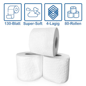 wolk Toilettenpapier plastikfrei 4-lagig, 80 Rollen à 130 Blatt