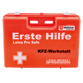 Erste Hilfe - Koffer SAN Pro Safe KFZ - Werkstatt orange mit Füllung nach DIN 13157 plus branchenspezifischer Zusatzausstattung