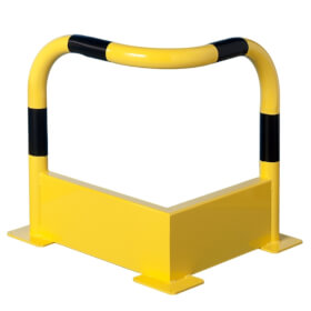 Mottez Rammschutzbügel Eckform gelb schwarz mit Unterfahrschutz und Bodenplatte zum Aufdübeln