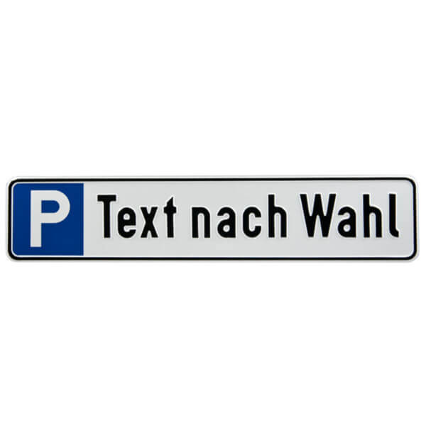 Parkplatzschild mit Pfeil nach links fertig beschriftet